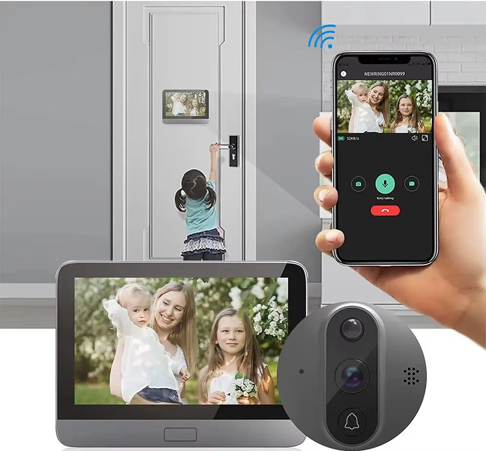 Smart Doorbell Tuya App WIFI Peephole 1080P Door Camera Built-in 5000mAh Audio 4.3' PIR FHD Infrared Alexa Google Digital Viewer