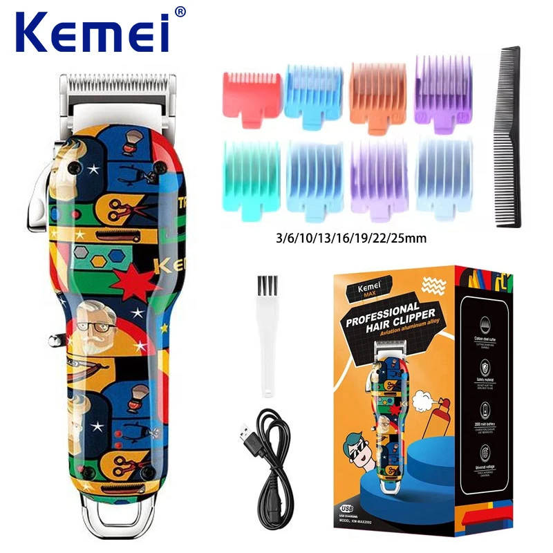 

Kemei KM-MAX2092 USB зарядка аккумуляторная электрическая машинка для стрижки волос с рисунком граффити профессиональный парикмахерский триммер для волос для мужчин
