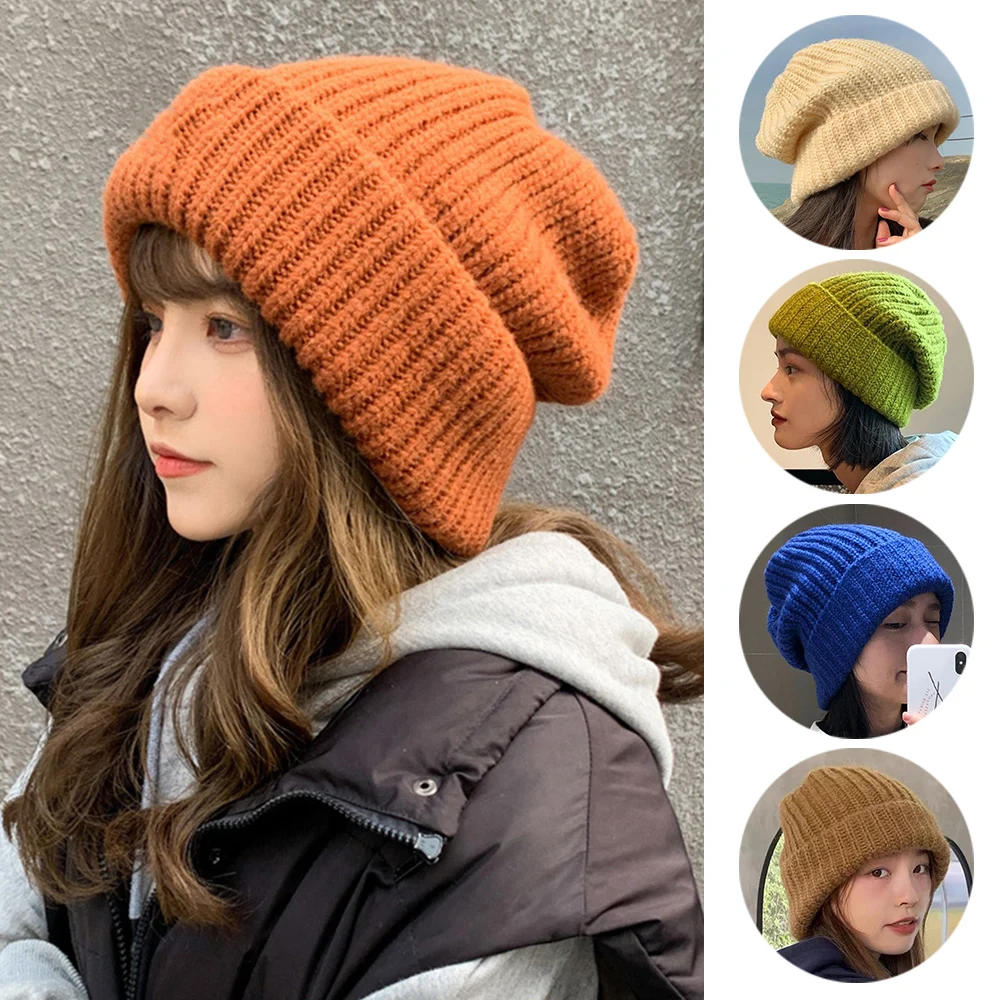 2024 Winter Warm Hats for Women Casual Stacking Knitted Bonnet Caps Men Hats Solid Color Hip Hop Unisex Female Beanies