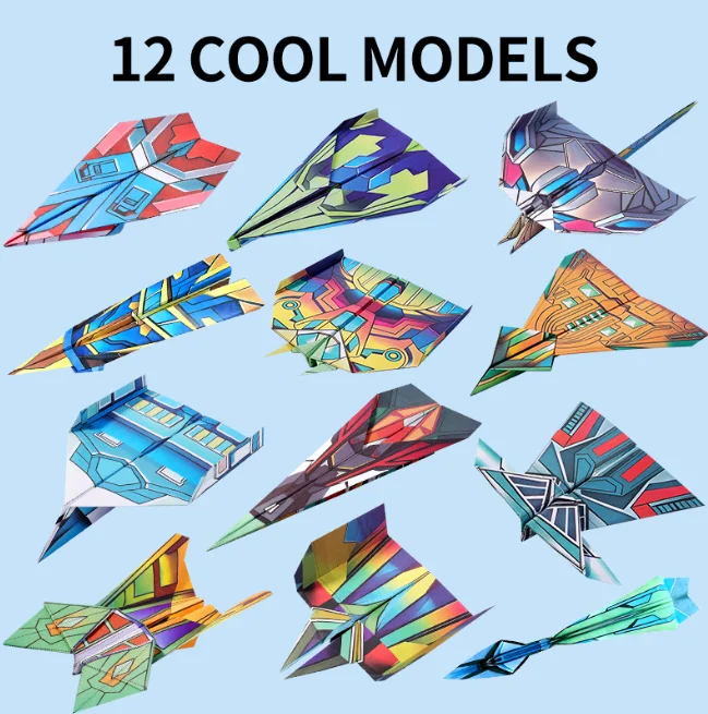 Paper Airplane Origami Gift Box, 12 Aircraft Models DIY Folding Craft Kit, Educational Handmade Set for Kids Boys Girls