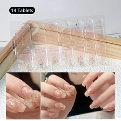 14 Strips Baking-free Nail Stickers Long-Lasting French Style Fresh Flowers In Summer Solid Color Patch Slider Full Cover Decals