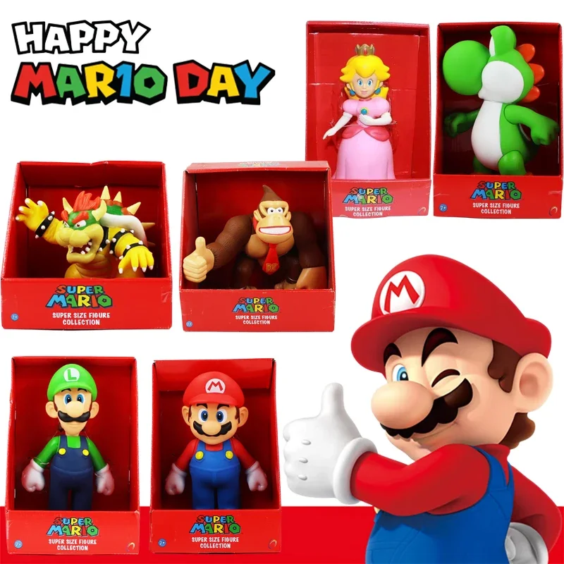 

Super Mario Bros Toys Action Anime Figures Mario Luigi Yoshi Bowser Toad Peach Princess Model Dolls Kids Toys for Birthday Gifts