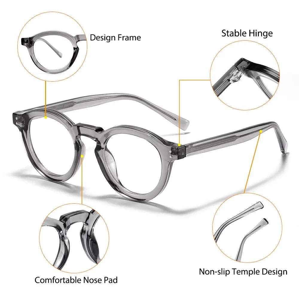 CATERSIDE Modische Herren-Anti-Blaulicht-Brille mit Rundrahmen und Zellulose-Propionat-Bügelspitzen für Damen, Dekorative Brille – Detail 5