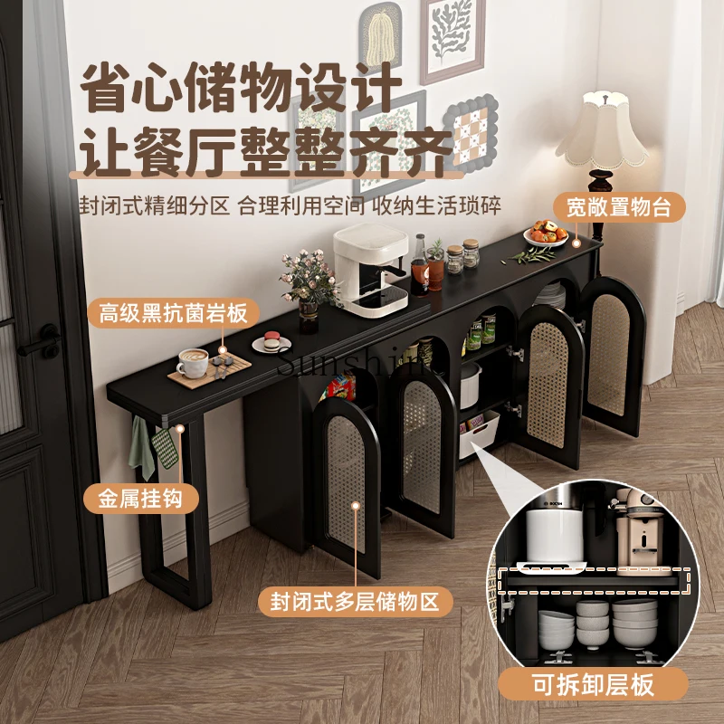 Small apartment multi-functional folding integrated dining side against the wall locker retractable rotating bar table