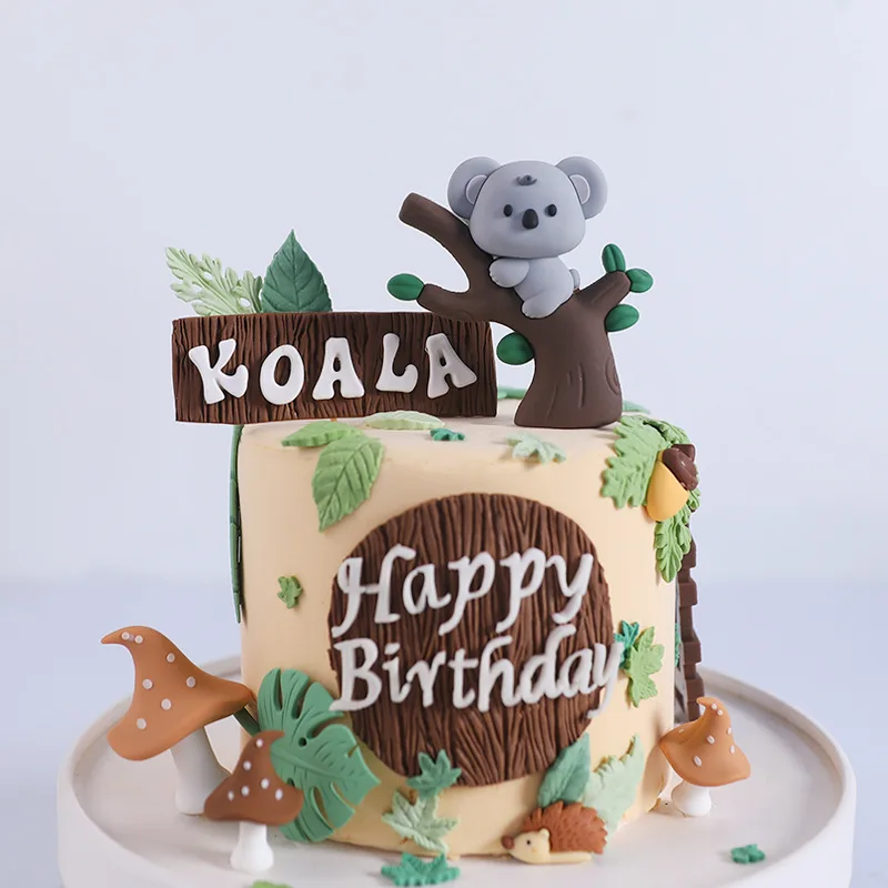 

Jungle Safari Birthday Cake Decoration Koala Bear Cake Topper Leaves Grass Cake Decor Animals Kids 1st Birthday Party Decor