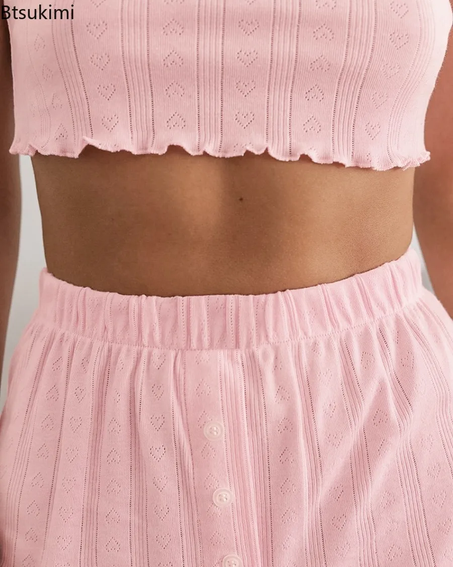 New 2025 Women's Lace Up Cardigan Camisole Shorts Three Piece Set Spring Jacquard Pajamas Comfortable Ladies Home Clothes Sets