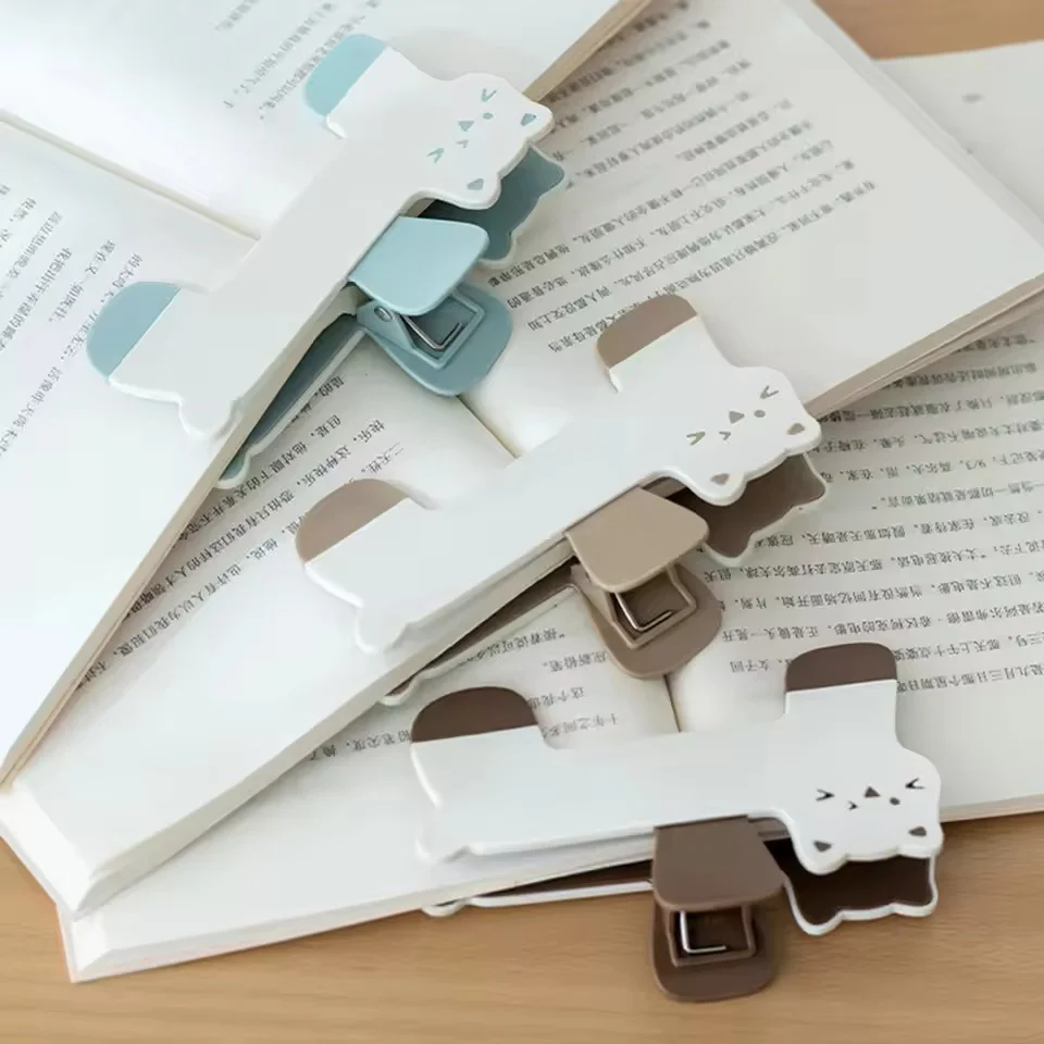 Clip de libro de plástico con forma de gato, Clip de libro fijo auxiliar de lectura de dibujos animados, marcapáginas, diseño creativo, práctico Clip de nota de librería
