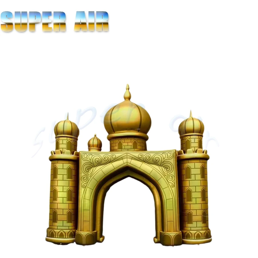 Golden Arabian Castle Inflatable Archway, Durable PVC Entrance Gate for Ramadan, Party & Event Decoration, Customizable Size