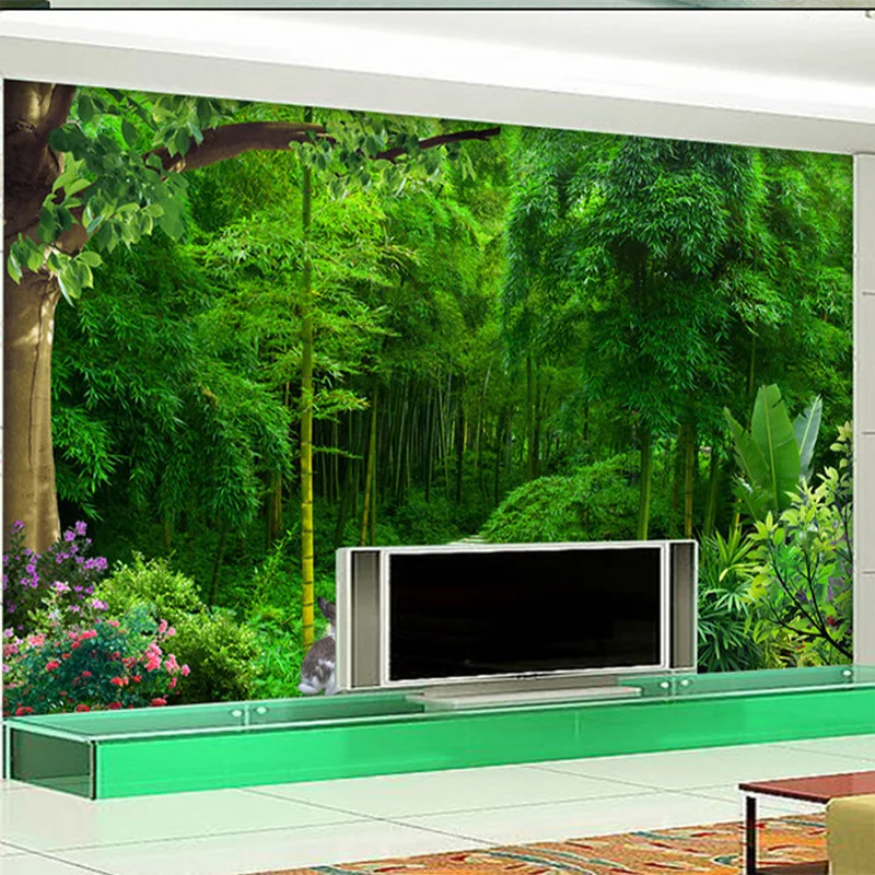 맞춤형 3D 벽화 벽지 거실 침실 소파 TV 배경 벽지, 녹색 대나무 녹색 신선한 사진 방수 벽지