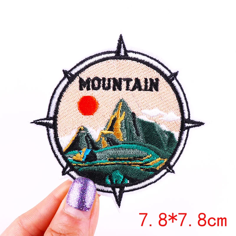 Mountain Adventure Patch Outdoor Camping Embroidered Patches On Clothes Applique Iron On Patches For Clothing Waves Stickers DIY