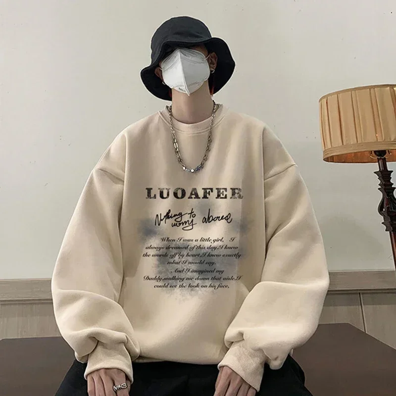 New Vintage Letter Printed Pullover Hoodies For Men Goth Sweatshirts Streetwear Oversize Hoody Hip Hop Fleece Y2K Clothes