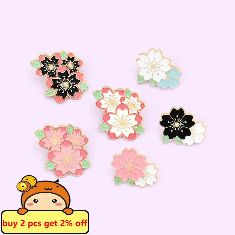 Cherry Blossom Enamel Pins Japan Sakura Plant Brooch Lapel Badges Cartoon Flowers Jewelry Gifts for Girl Friend Drop Shipping