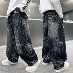 Boy Jeans For Teenage Casual Style Letter Pattern Loose Pants For Children Toddler Kids Clothes 4 6 8 9 10 11 12 13 14 Years