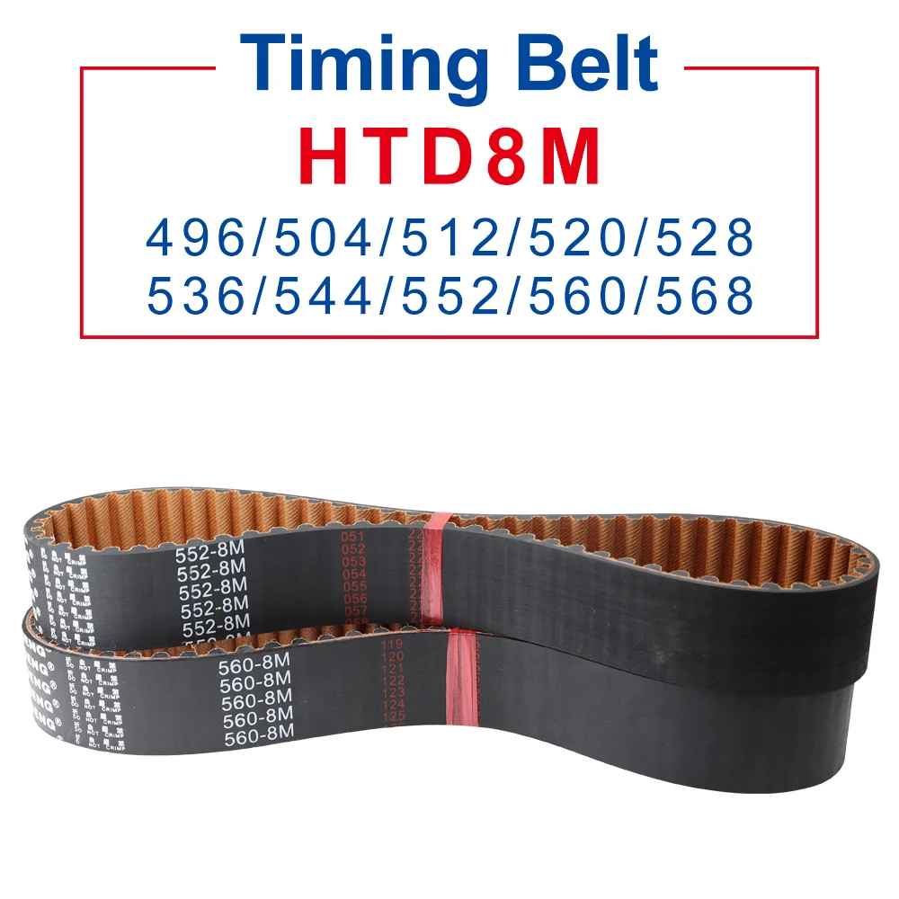 Timing Belt HTD8M-496/504/512/520/528/536/544/552/560/568 Teeth Pitch 8.0 mm Circular Teeth Rubber Belt Width 20/25/30/40 mm