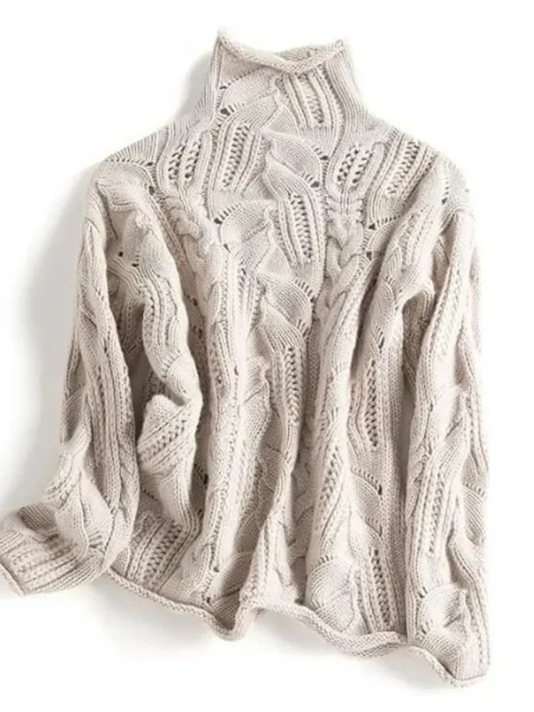 Herbst Vintage-Mode Stricken Weichen Pullover Frauen Lose Fit Langarm Rollkragen Tops Casual Retro Elegante Büro Dame Pullover