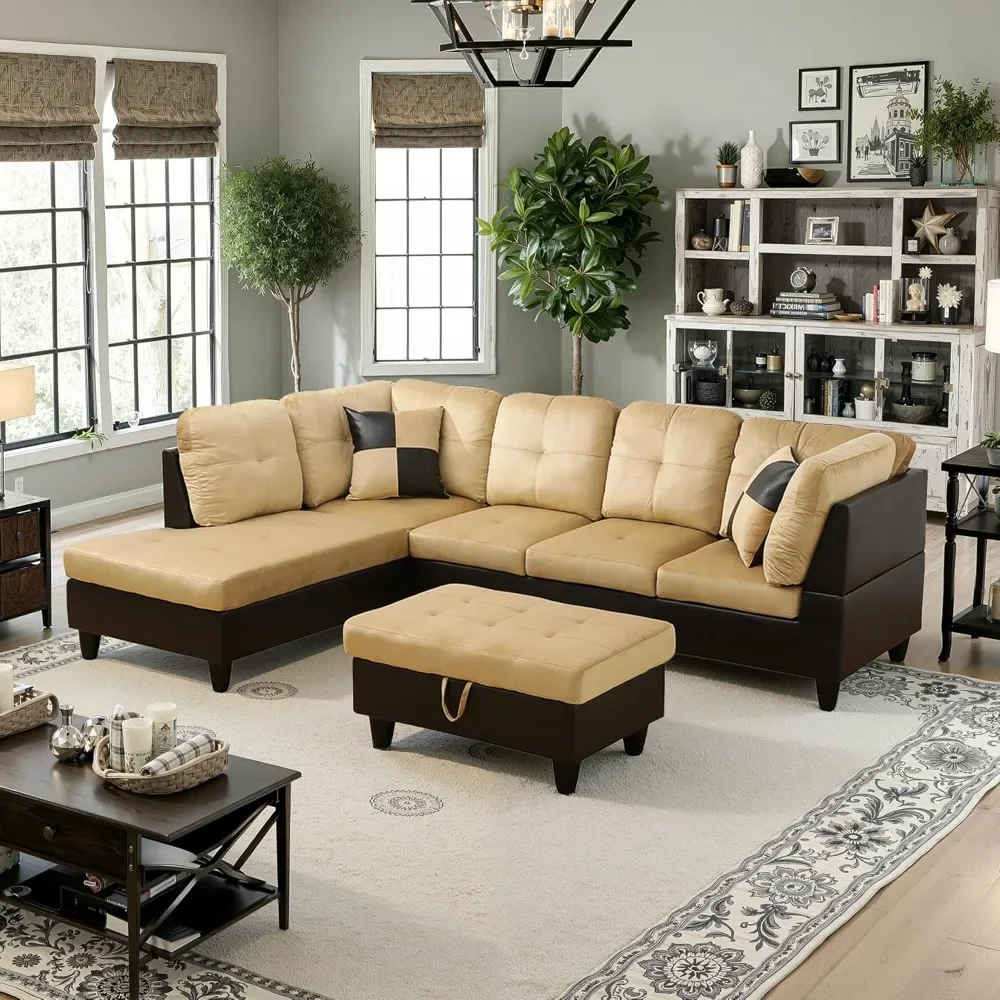 

L Shaped Couch Modular Sectional Sofa，Futon Sofa Bed Upholstered Fabric Living Room Furniture Sets