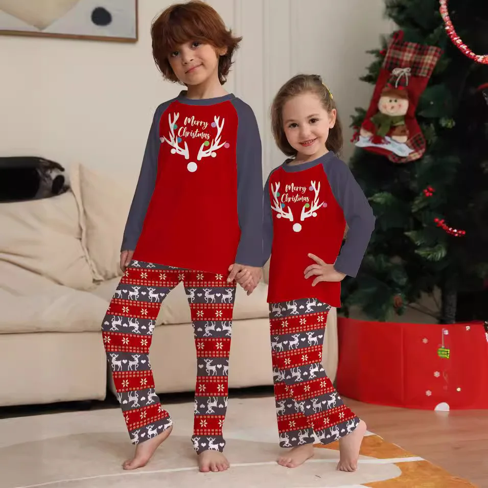 

Christmas family photo set for adults and children, parent-child pajamas, style long-sleeved cotton Halloween home wear