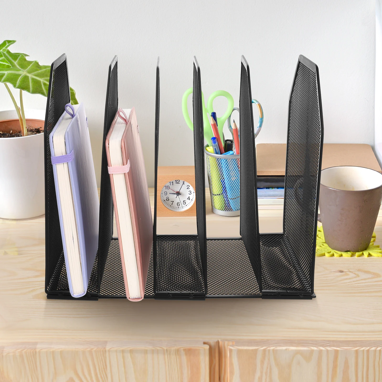 

5-Section Vertical Desktop Organizer Metal Mesh File Folder Stand Upright Desk Document Holder For Office Home Classroom Paper
