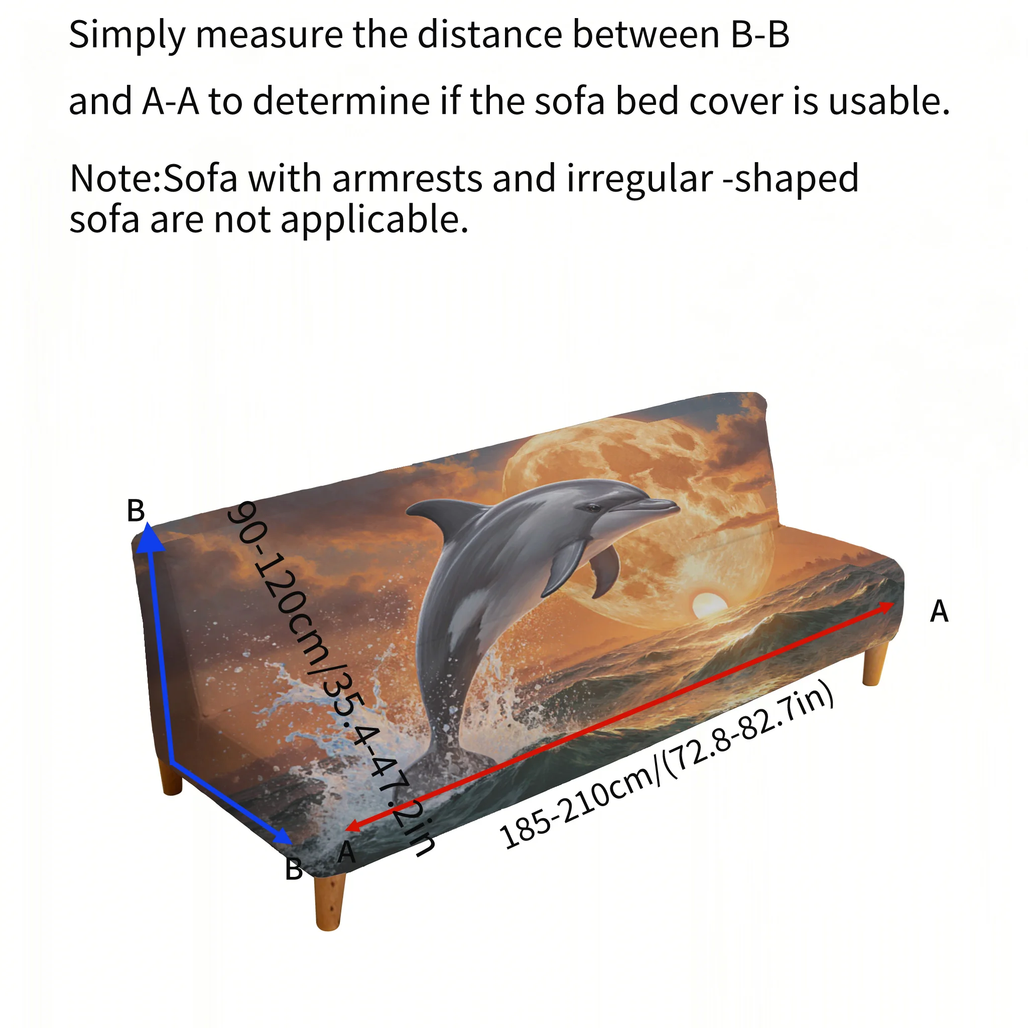Sunset Dolphin Printed Elastic Sofa Bed Cover, Living Room Sofa Bed Cover, Dustproof Machine Washable Sofa Bed Cover