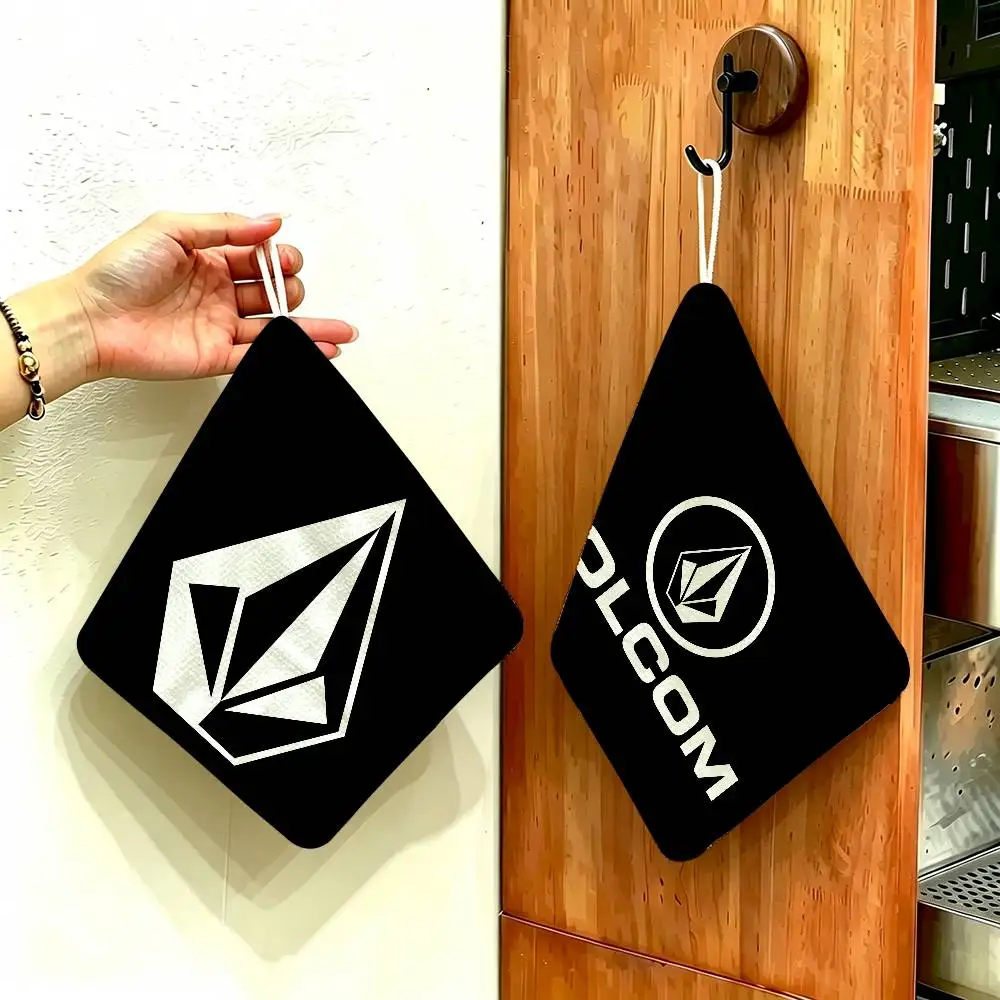 Logo V-Volcom Hanging Kitchen Towel, Polyester Cotton Material, Wear Resistant Hand Wiping Towel for Home