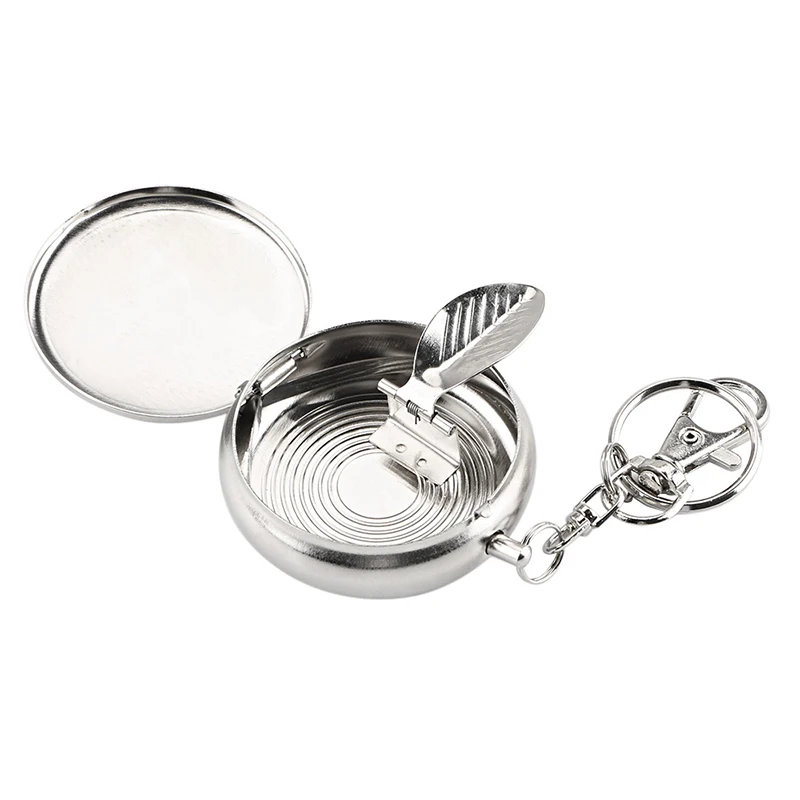 

New Mini Stainless Steel Pocket Ashtray Vehicle Cigarette Ashtray Portable Ashtrays with Key Chain A man's gift