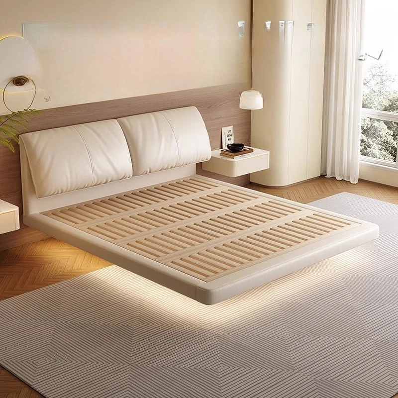 

Elephant ears, suspension, leather bed, modern minimalist master bedroom, double bed