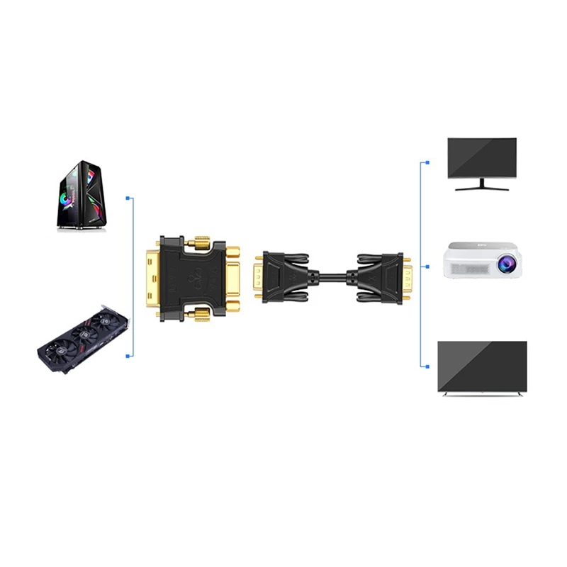 DVI do VGA Adapter DVI-D do VGA Male-To-żeński konwerter obsługuje 1080P Full HD z laptopów, komputerów PC i projektorów