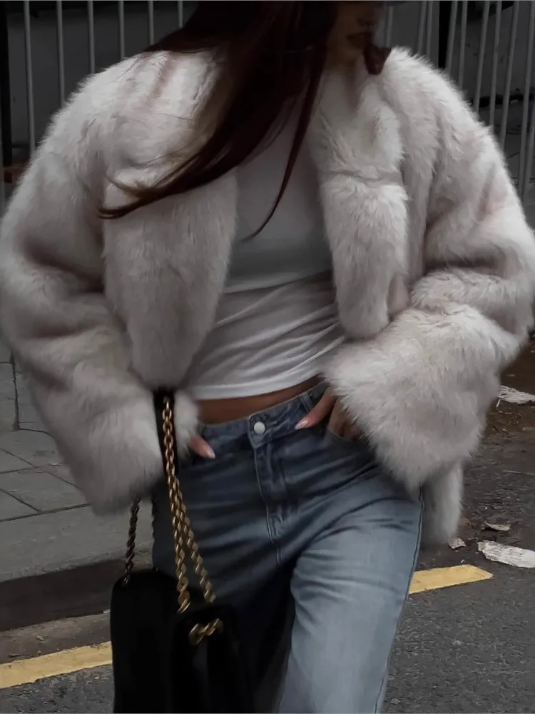 

French Style Winter Women Mink Fur Jacket Elegant Short Thick Short Artificial Fur Outwear Warm Lapel Collar Lady Eco Fur Coat