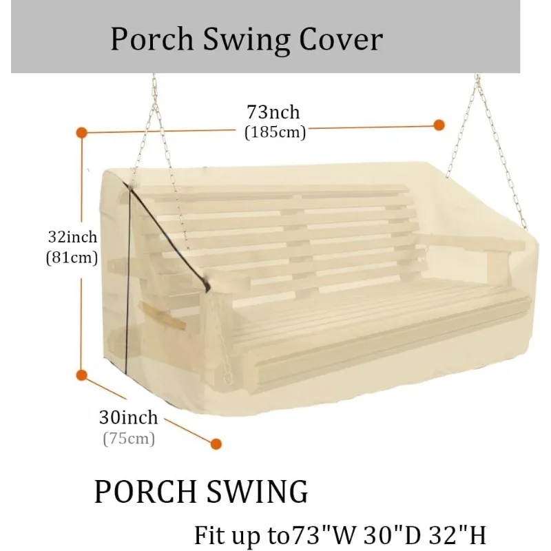 Porch Swing Cover 73 Inch Waterproof 600D Oxford Hanging Outdoor Swing Cover All Weather Protected Swing Covers for Outdoor