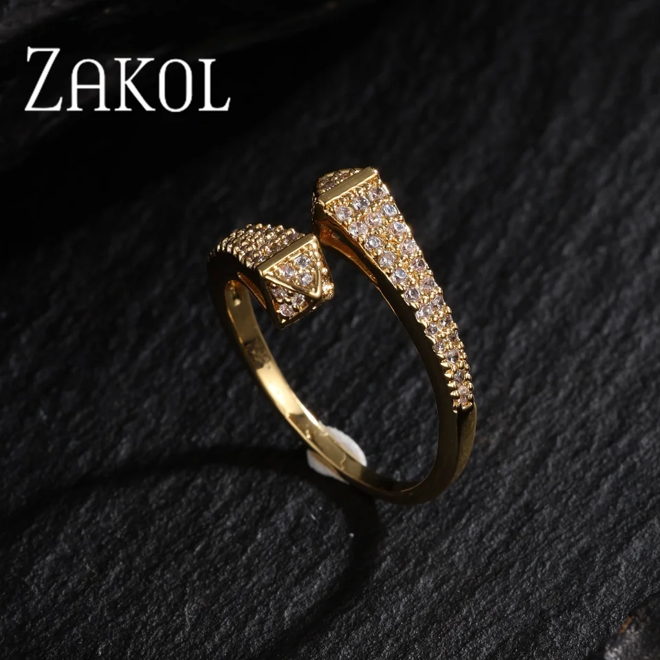 ZAKOL New Arrival Creative Fashion Zircon Open Ring For Women Men Micro-set Adjustable Engagement Party Jewelry Accessories