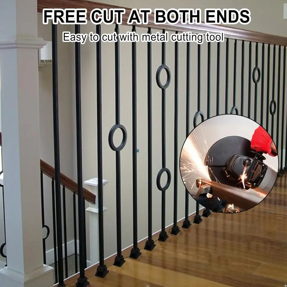 ลูกกรงเหล็กกลวงสำหรับบันได 8 ชิ้น ขนาด 1/2 นิ้ว พร้อมรองเท้าหมุน 16 ตัว