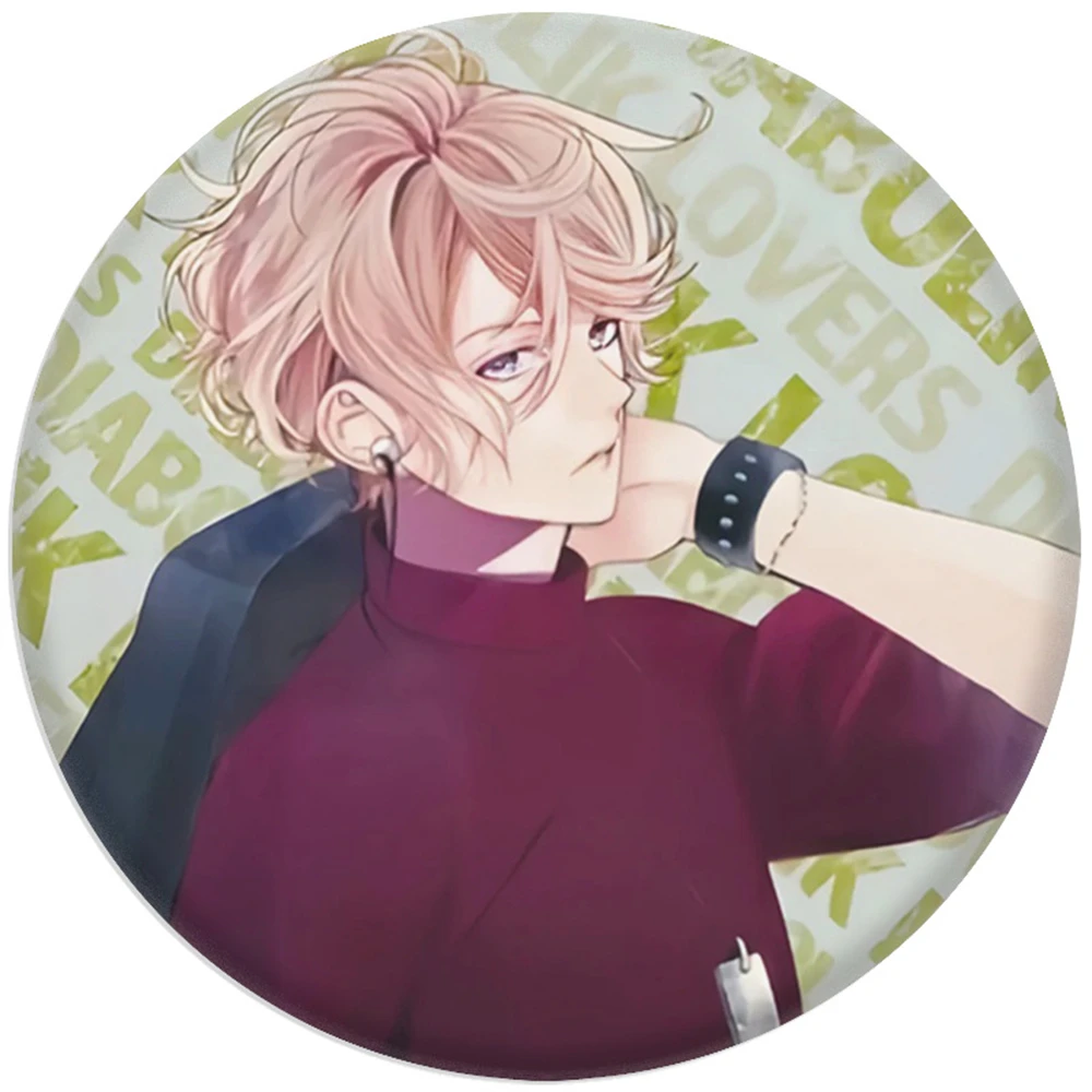 58mm Anime DIABOLIK LOVERS 고모리 유이 사카마키 슈 코스프레 의상 배지 핀 SPTE Tinplate Brooch Prop