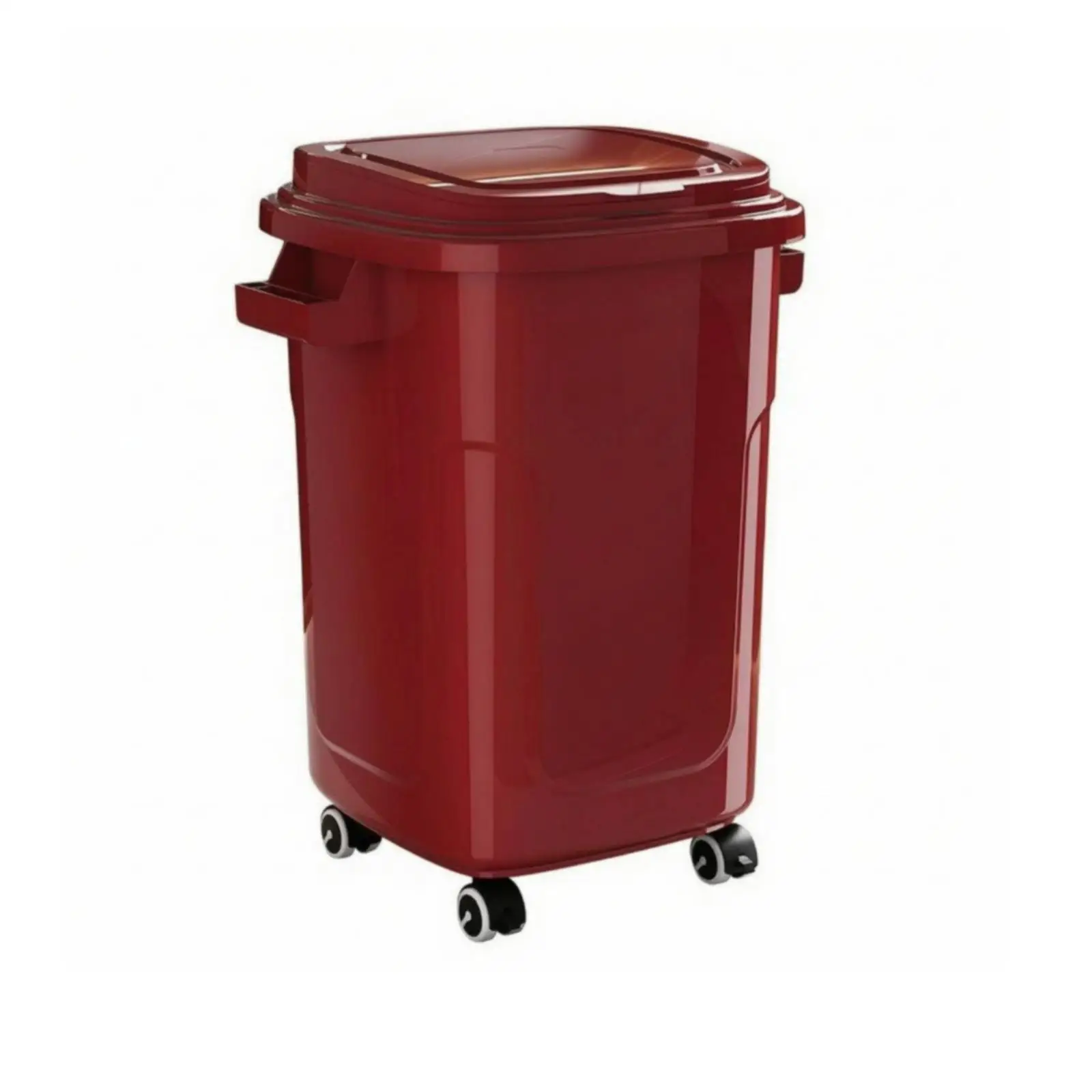 Sturdy Plastic Waste Basket with Lid and Smooth Wheels for Mobile Kitchen Cleanup and Trash Bag Storage