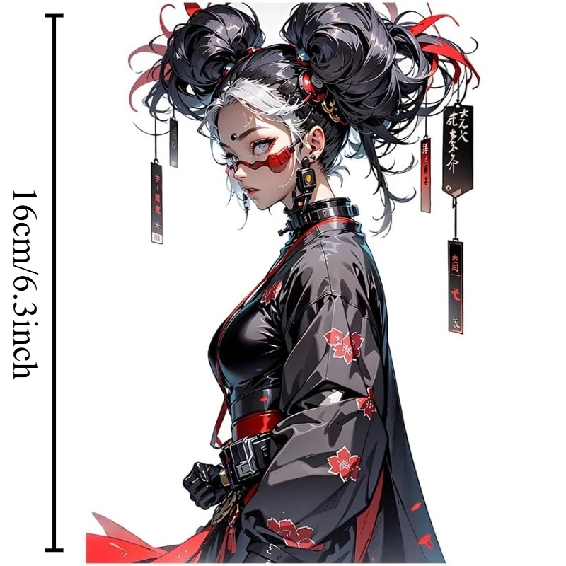2D Flat Cyberpunk Cool Girl Vinyl Sticker, Waterproof Decal for Car Motorcycle Camper Fuel Tank Decor, Holiday Gift