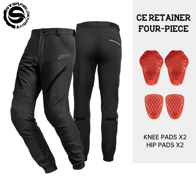 

Star Field Knight Men's Motorcycle Cycling Pants Summer Breathable Black Riding Trousers With CE Protective Gears Accessories