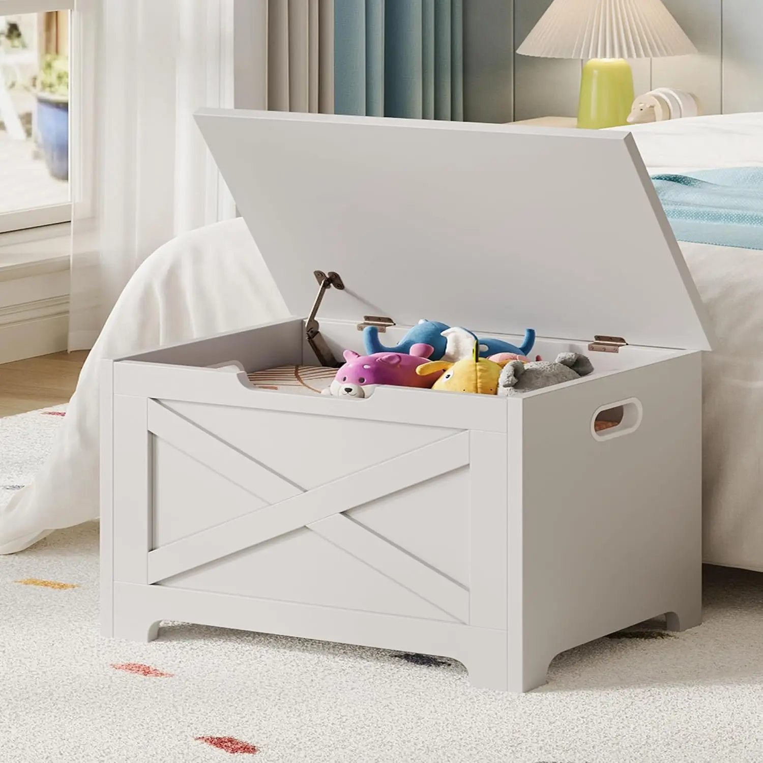 

Storage Bench Wooden Storage Chest,Wooden Storage Trunk,Toy Chest with Safety Hinges, Entryway Organizer for Living Room