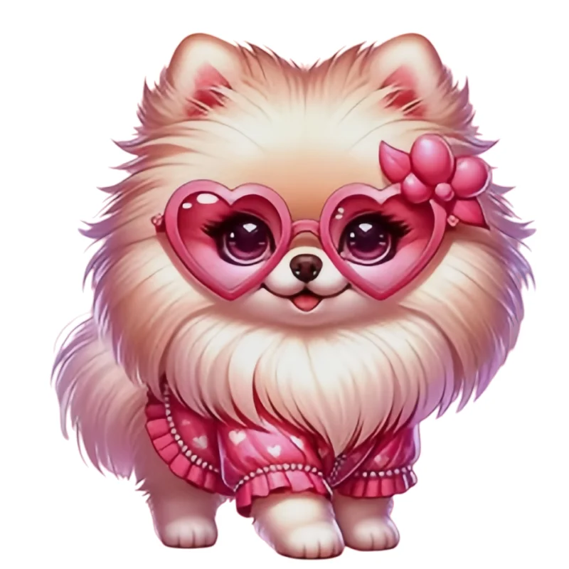 Sweet Pomeranian Mold with Heart-Shaped Glasses and Small Flower Design, Creating a Healing and Dreamy Dessert Chocolate Fondant Silicone Mold