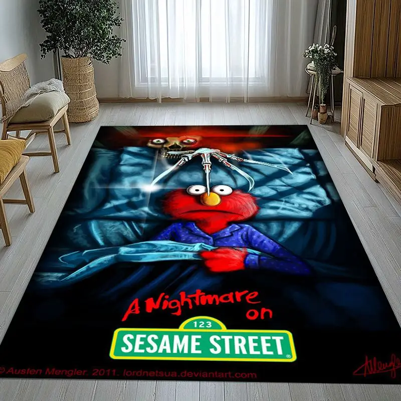 Vintage S-Sesame Street Elmo Cookie Monster Soft Non-Slip Large Area Rug for Living Room,Bedroom Carpet Mat for Sofa,Home Decor