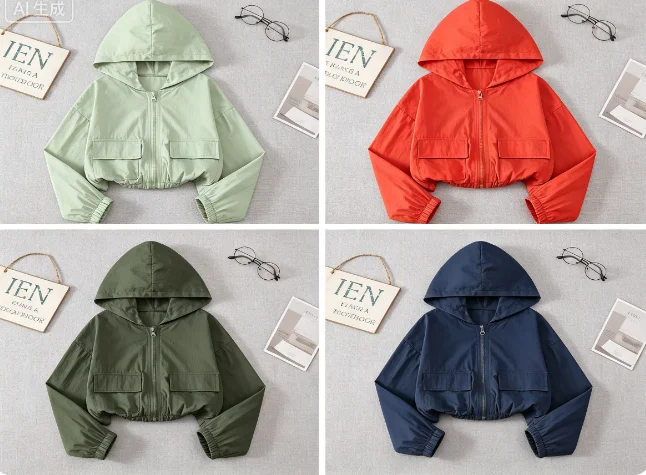 New Girls Sun Protection Hooded Zipper Jacket Casual Style | Factory Direct