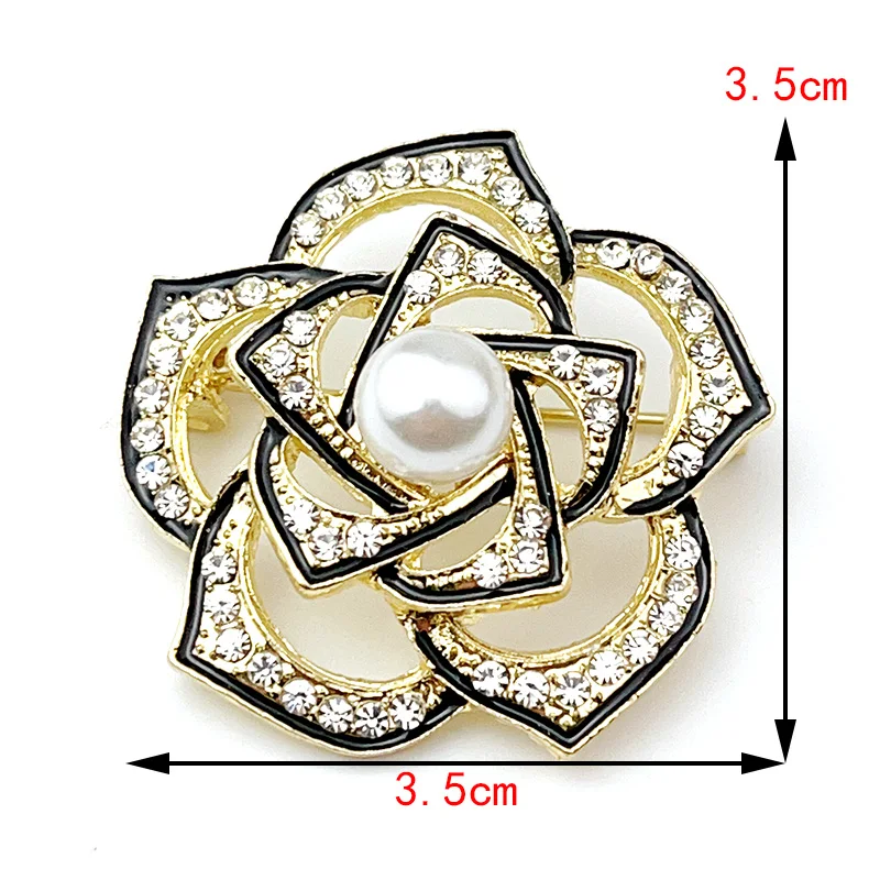 Korean Version Small Fragrance Rhinestone Drop Oil Camellia Brooch Women Retro Multi Layer Flowers Pearl Anti Slip Clothing Pins