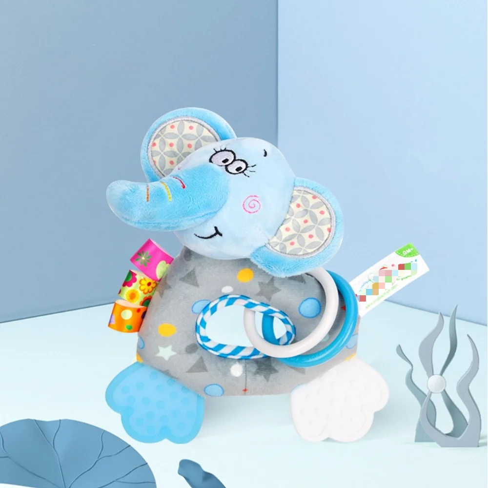 2-in-1 babyhandpop, olifant rustgevende pop rammelaar, pasgeborenen pluche dieren vroeg onderwijs speelgoed, baby kerstcadeaus