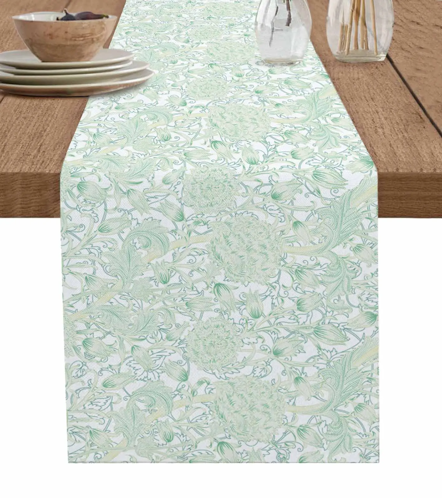 Retro Thread Manuscript Plants Flowers Table Runners for Dining Room Home Decoration Tablecloth 4/6 Pcs Placemats Table Cover