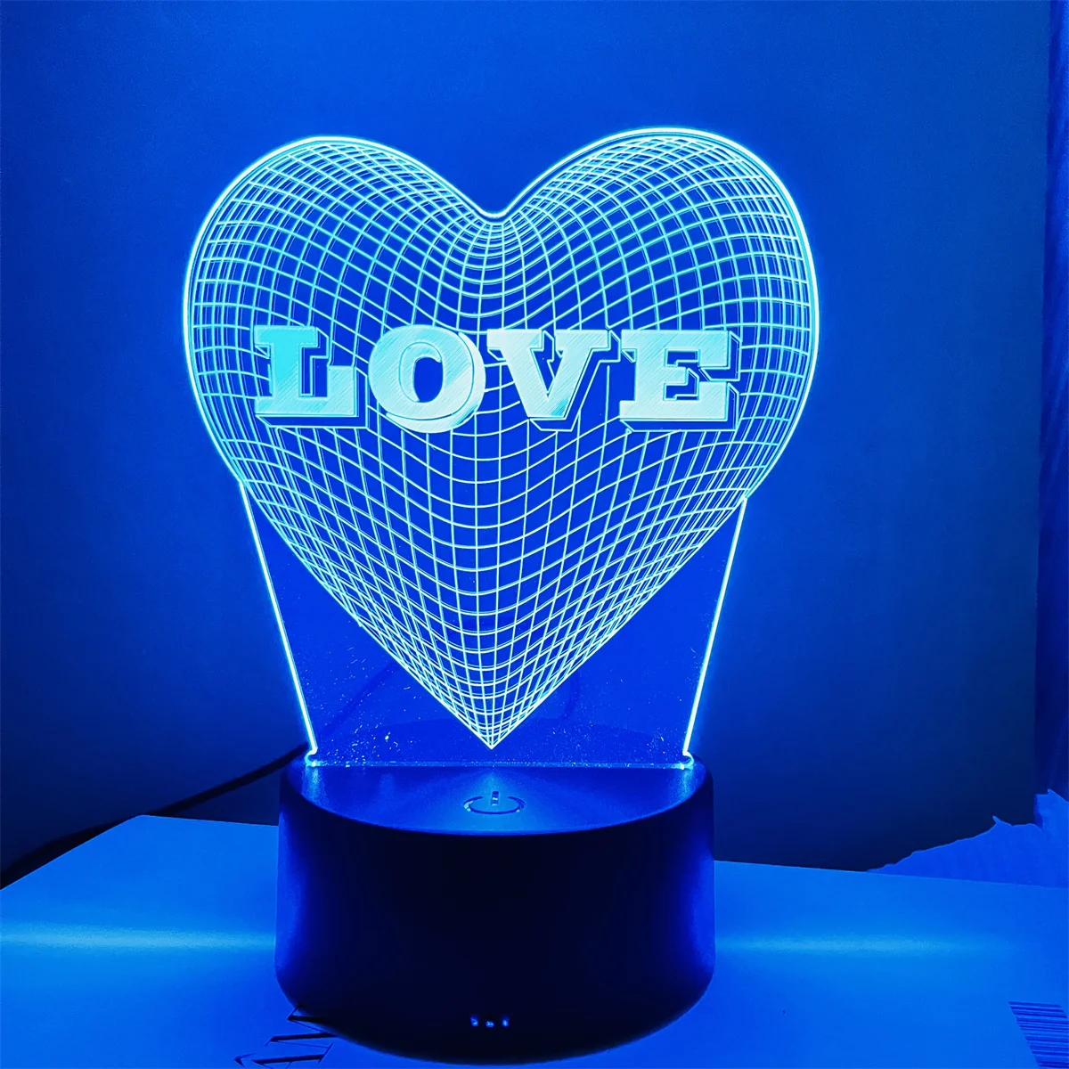 1pc  Love 3D Night Light, 3D Optical Illusion Lamp With Touch, 7-Color Changing Ambient Light For Bedroom