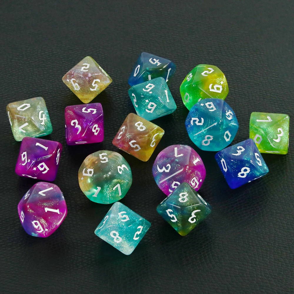 D10(0-9) Dice Polyhedral Dice Set 10pcs Double Color Glitter 10 Sided Dice  for DND RPG Table Games Accessories