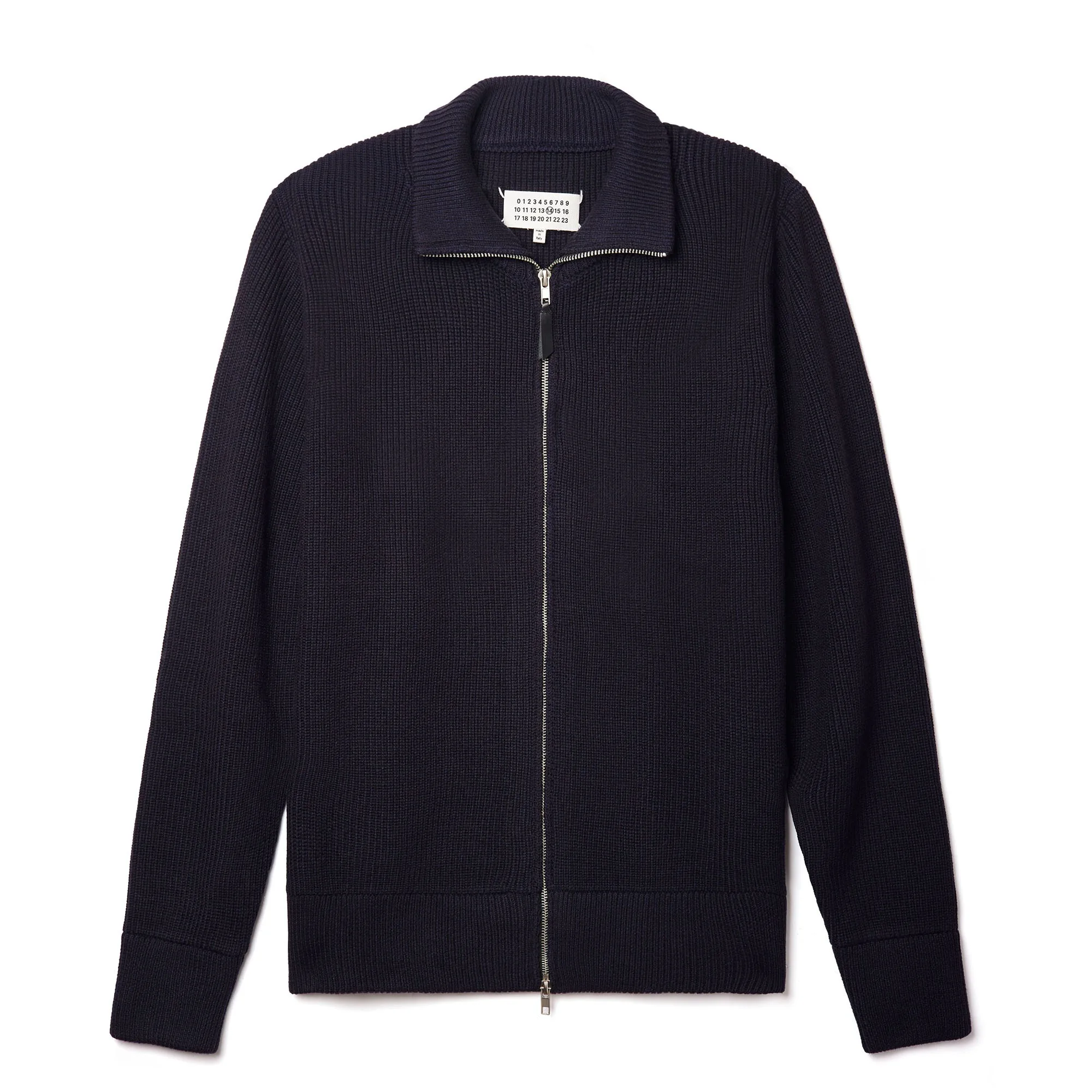 Four Cornered Navy Blue and Dark Green High Neck Stand Up Collar Wool Zipper Knitted Cardigan Sweater Jacket for Men