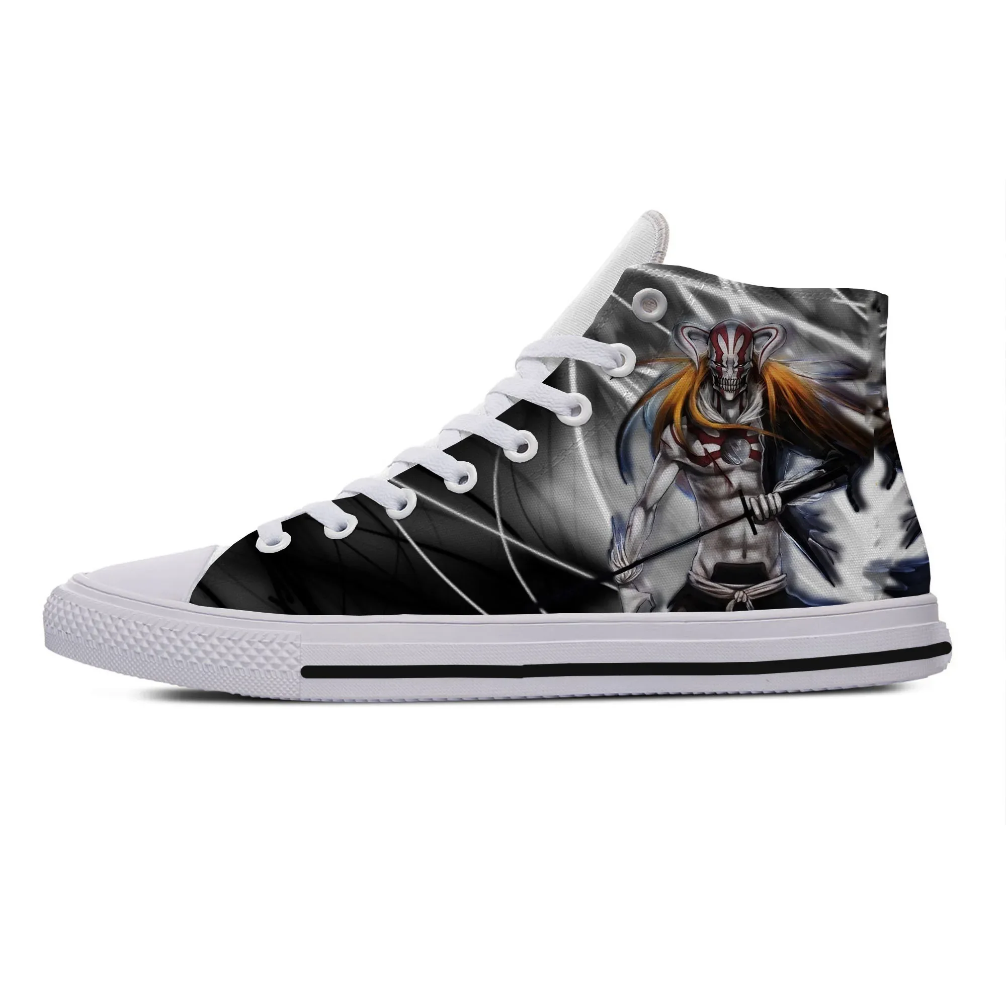 Zapatillas de deporte de dibujos animados para hombre y mujer, zapatos casuales divertidos, Anime, Bleach, Kurosaki, Ichigo, de alta ayuda, de verano