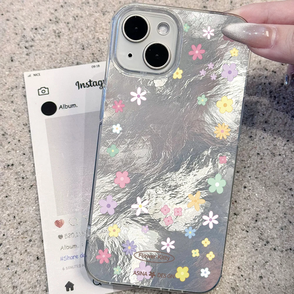 Glacier texture Pastel Floral Shockproof Phone Case For iPhone 17 Pro Max 16 14 15 13 Pro Max 12 11 Pro Max 8 Plus XR Hard Cover