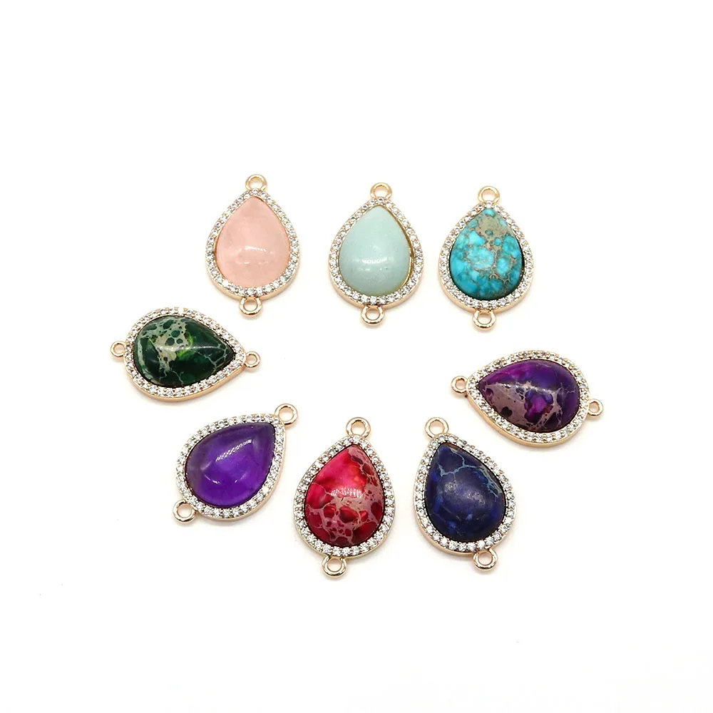 Teardrop-Shaped Natural Emperor Stone Polished Electroplated Edge-Wrapped Single-Hole Pendants DIY Exquisite Jewelry Accessories