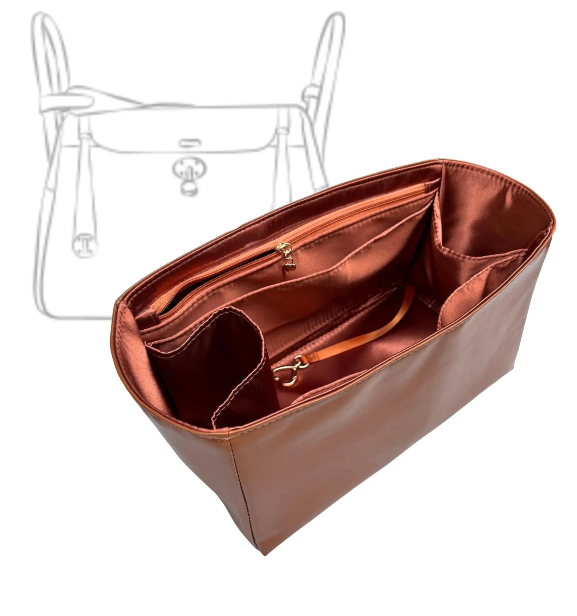 Organizer Purse Lindy Mini 26 30 34 Purse Insert,Silk Lining Waterproof Vegan Leather with Zipper Pocket