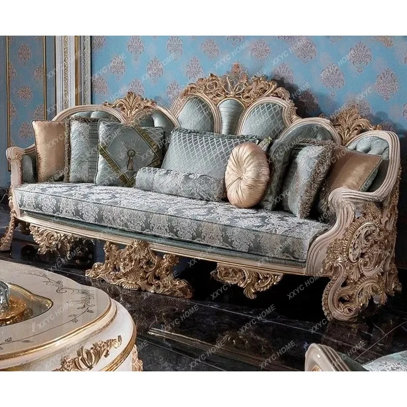 XXstyle full solid wood carved living room  high-end large sofa coffee table combination